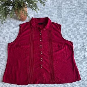 Erika Sleeveless Red Button-Down Shirt Sz 2X
